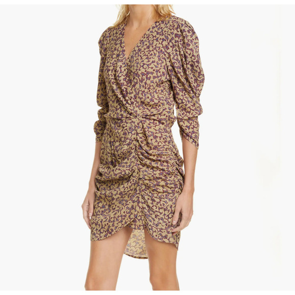 BA&SH Bash Crystal Ruched Floral Print Crepe Mini Dress Size M - Picture 1 of 16